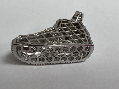Large Sterling Silver White Enamel Sneaker Charm Pendant with Crystal - Picture 6 of 9