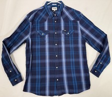 Wrangler Wrancher Men's XL Blue Plaid Flannel Pearl Snap Button Up Shirt