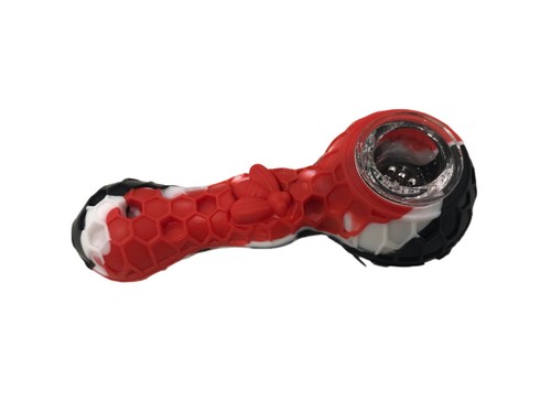 "TAZÓN DE PIPA DE FUMAR DE SILICONA VENDEDOR DE EE. UU. 4,3"" rojo negro blanco" - Imagen 1 de 3