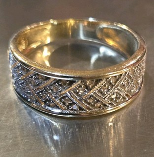 ESTATE 14KT YELLOW & WHITE GOLD DIAMOND WIDE RING SIZE 8 3.56 GRAMS