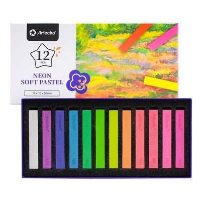 Artecho 12pcs Neon Soft Pastels, Square 12 Count (Pack of 1), Multicolor 