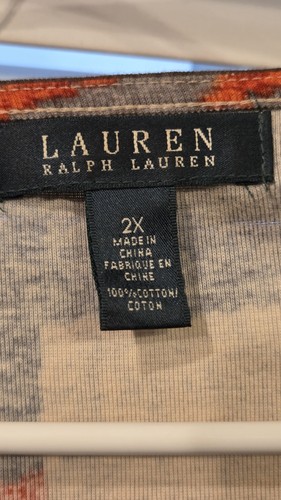 Lauren Ralph Lauren Azteca Estampado Multicolor Pullover Largo Slv Camisa Top Talla 2X  - Imagen 4 de 4