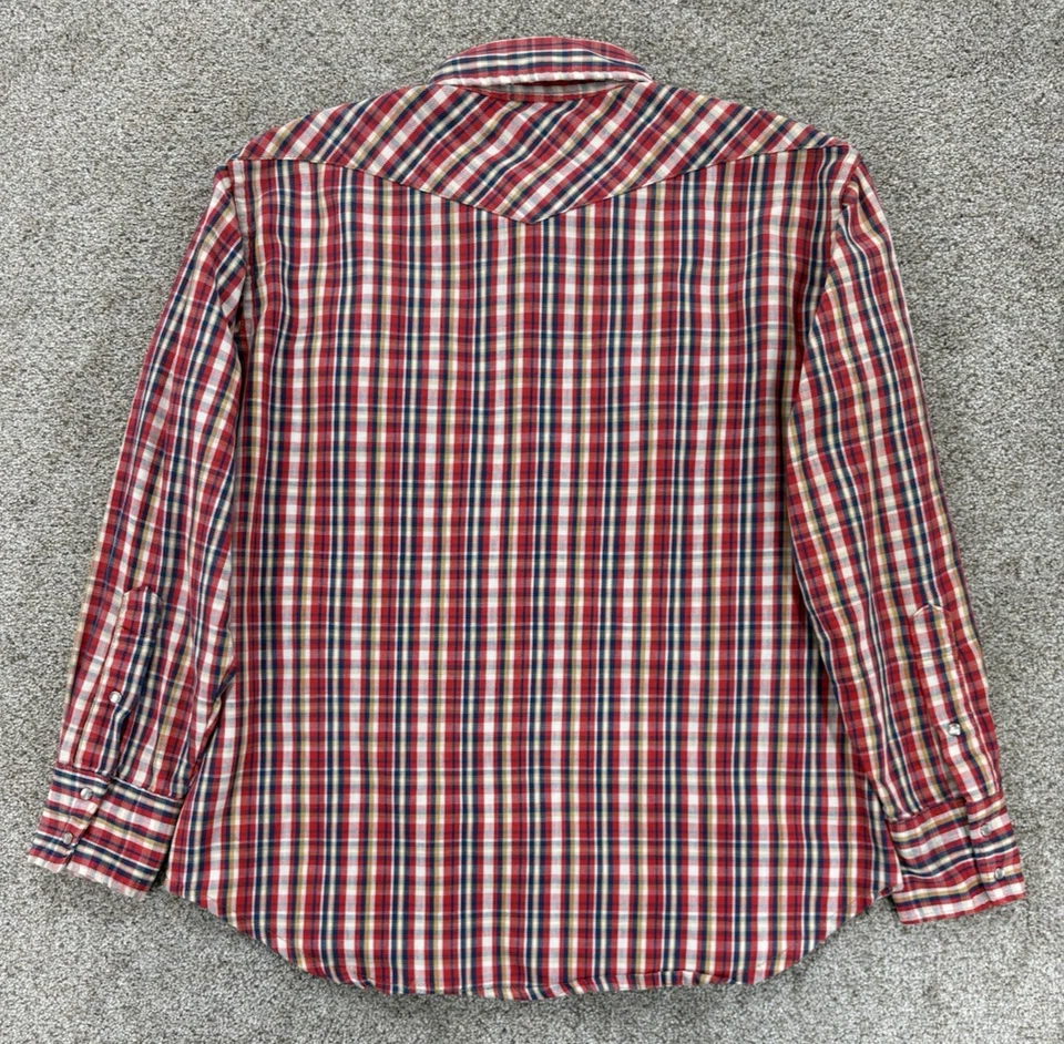 Camisa De Colección Big Mac JCPenney Para Hombres L Roja Azul Tostada Franela a Cuadros Perla A Presión Años 90 Foto 4 de 4