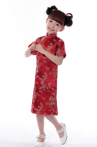 Red Dragons Satin Qipao Cheongsam Dress Chinese Oriental Childrens Girls - Picture 4 of 5
