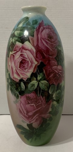 c. 1902 Rare Fostoria Opal Milk Glass Vase #1150 - Rose Bush Decoration - 14”