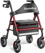 Rollator Walkers with Seat for Seniors, Foldable 8" Big Wheels All Burgundy