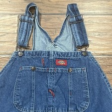 Dickies Bib Overalls Mens 42x32 Fit 42x31 Blue Denim Carpenter Workwear READ