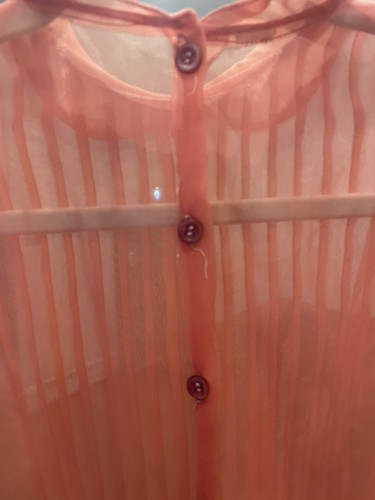 VNTG Wassermelonenrosa durchsichtig Nylon Biesen Knopf Peter Pan Kragen Bluse GR. S/M - Bild 7 von 10