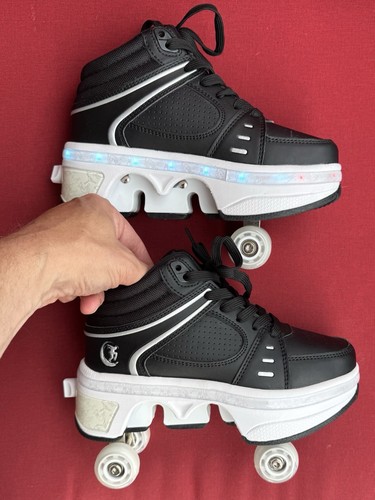 2-in-1 KIDS 4-Wheel Roller Skate Shoes Retractable with LED Lights SIZE 3 US - Picture 12 of 23