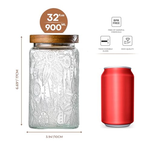 32oz Vintage Glass Jar With Lid, Glass Storage Containers, Airtight Kitchen - Picture 3 of 8