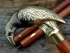 36'' Victorian Vintage Brass Raven Head Handle Wooden Walking Stick Cane Gift