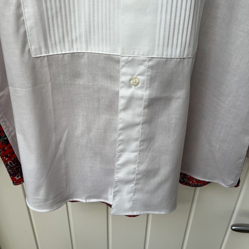 Frederick Theak Tuxedo Shirt Men's Neck 15" White Red Paisley Pattern Wing Tip - Picture 8 of 12