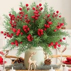 4 Bundles Artificial Christmas Flowers with Red Berry Stems, Fake Green, 