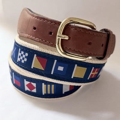 Nautical Signal Flags Canvas Leather Belt Size 40 Made USA Solid Brass Buckle