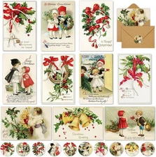 40 Pack Retro Christmas Greeting Cards Vintage Xmas Cards with Envelopes Sticker