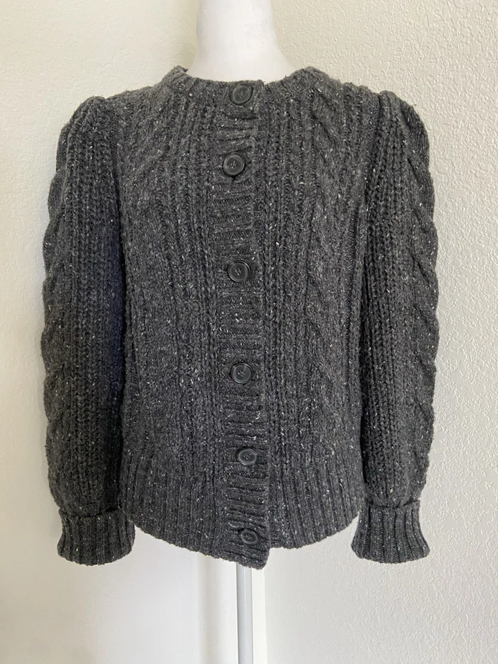 Gap Cardigan Sweater Women’s (M Tall) Dark Gray Heather Cotton Blend Cable Knit - Image 2 of 4