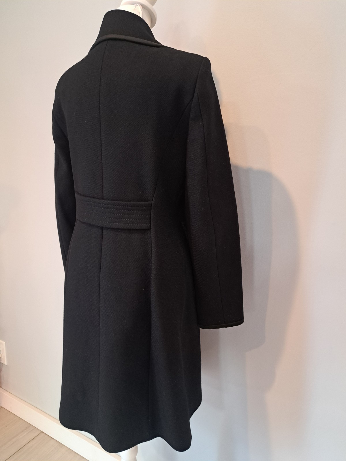 Zara Sz L Gold Button Wool Blend Tailored Coat Satin Silky Trim Zipper Pockets  thumbnail 8