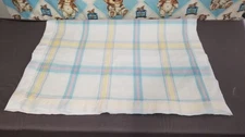 Vintage Acrylic Baby Blanket Pastel Plaid Silk Trim 52x36