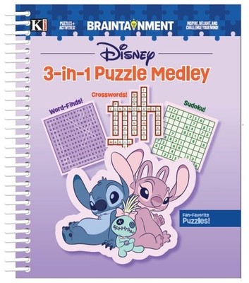 Disney 3-in-1 Puzzle Medley Spiral Word-Finds Word Search Crosswords Sudoku