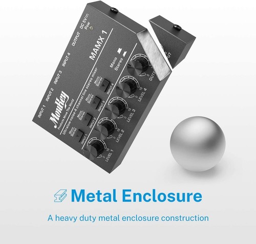 Mini mezclador de audio USB de 4 canales con conmutación estéreo/mono para una fácil mezcla - Imagen 5 de 11