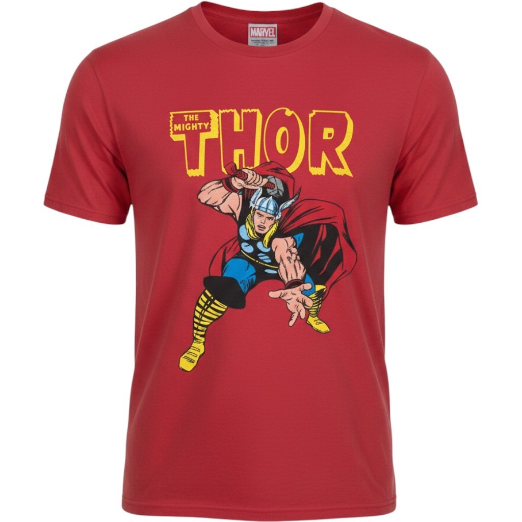 Commic Style Marvel The Mighty Thor Mens Red Graphic T-Shirt Medium Comic Book ...