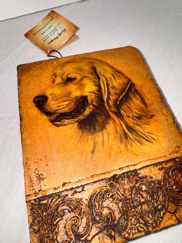 Kurtz Art signed Golden Retriever Engraved Wall Plaque Cast Stone - Picture 2 of 10