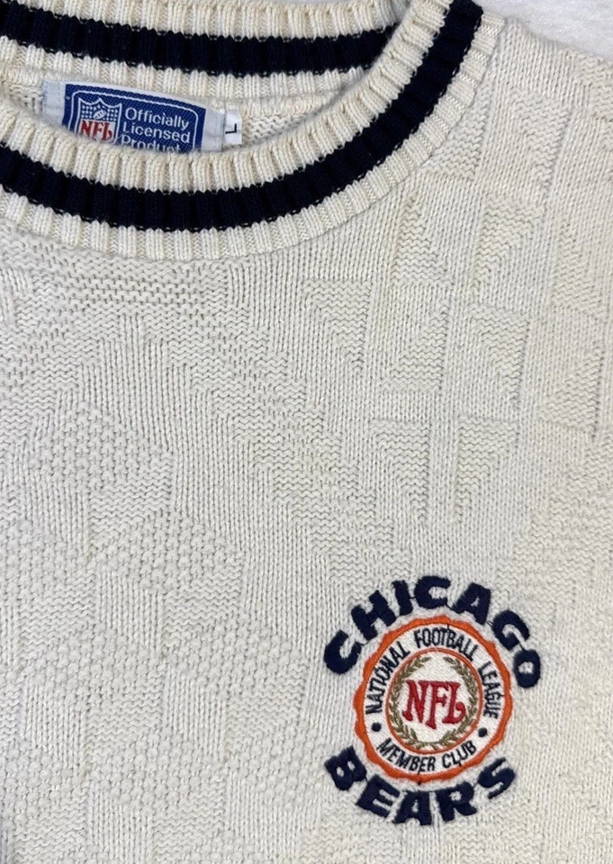 Suéter Nuez moscada Chicago Bears Para hombres Tejido L Cuello Redondo Blanco NFL De Colección EE. UU. Algodón Foto 3 de 4