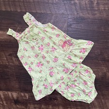 Vintage Y2K Winnie the Pooh Embroidered Green Floral Piglet Disney Set Dress 24m