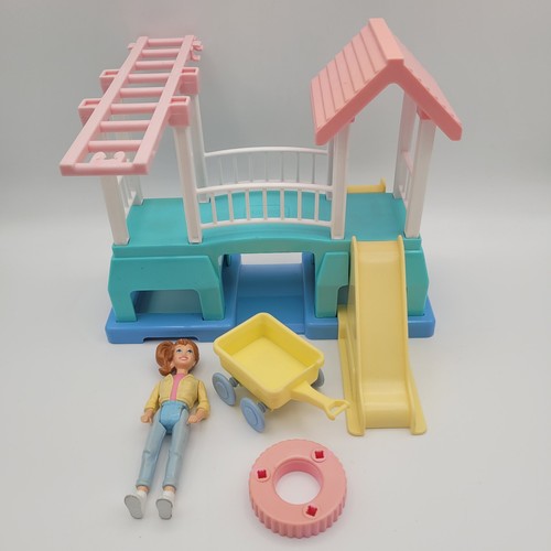 Vintage Playskool Dollhouse Playset Swing Set with Babysitter Girl Doll