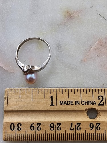 Vintage Solid Sterling Silver Pink Pearl Ring Size 7.25 - 2.3 Grams - Picture 5 of 6