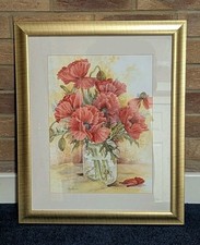 ?? Signed & Framed June Pennis Red Poppies Print 47 x 57 cm