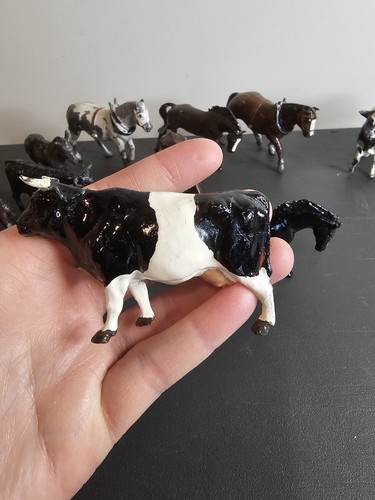 Lot vintage de 14 figurines de ferme en métal moulé au plomb de Grande-Bretagne animaux anciens - Photo 5/8