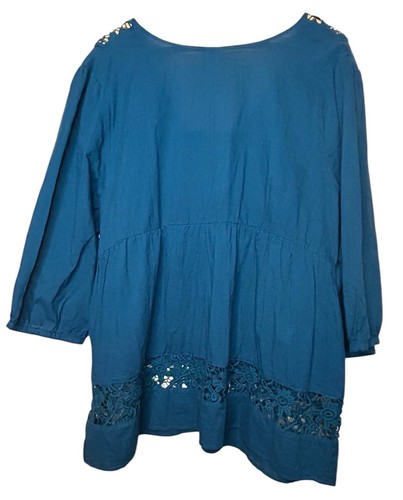 🩷 Venezia Women’s teal lace embroidered 3/4 sleeves babydoll top size 22/24 3X - Bild 6 von 9