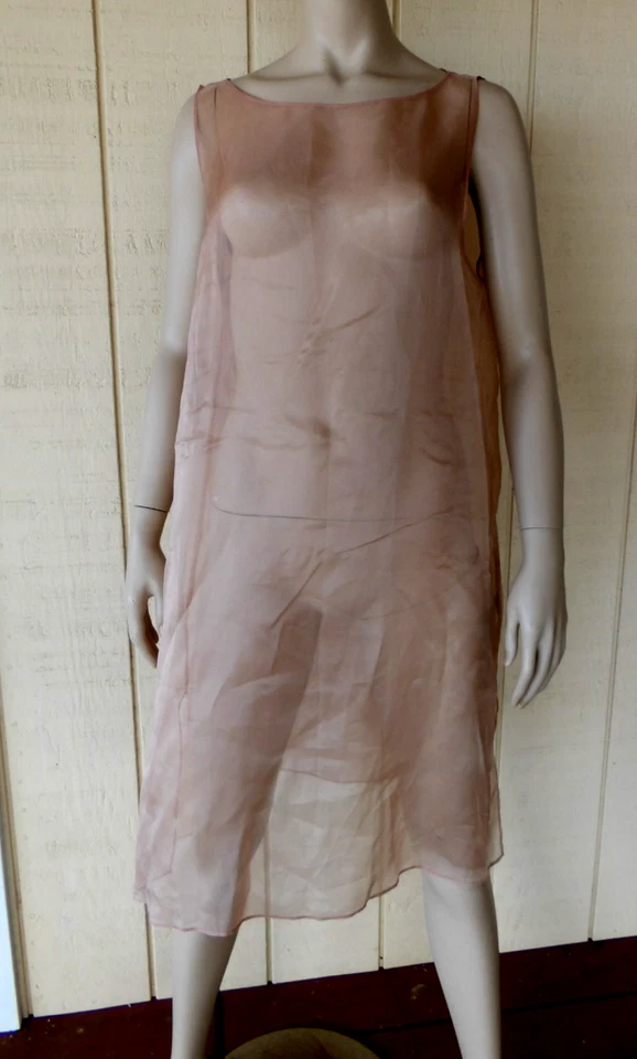 Vestido Eileen Fisher Desnudo Seda Lavada Organza Cuello Barco Capas Transparentes L Nuevo sin Etiquetas Foto 2 de 4