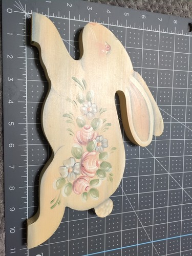 Decoración de madera pintada a mano vintage conejito de primavera conejo doble cara color crema - Imagen 3 de 12