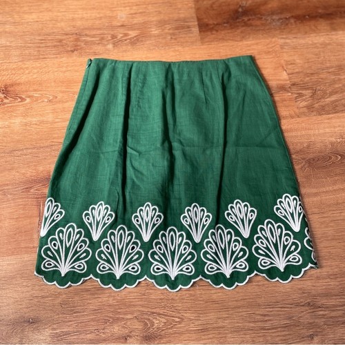 Talbots Embroidered Linen Blend Skirt Size 4 Green Eyelet Cottagecore Lined - Picture 2 of 8