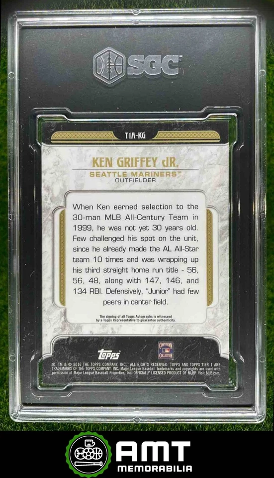 356 2016 Topps Tier One Ken Griffey Jr. Silver Ink 6/10 Mariners SGC 9.5 Auto 10 - Image 2 of 3