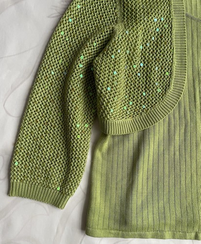 Requirements Sweater sz Large Green Faux Twinset Layer Look Sequins - Picture 5 of 7