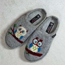 Haflinger 100 Wool Gray Owl Slippers Size EU42 US 10.5