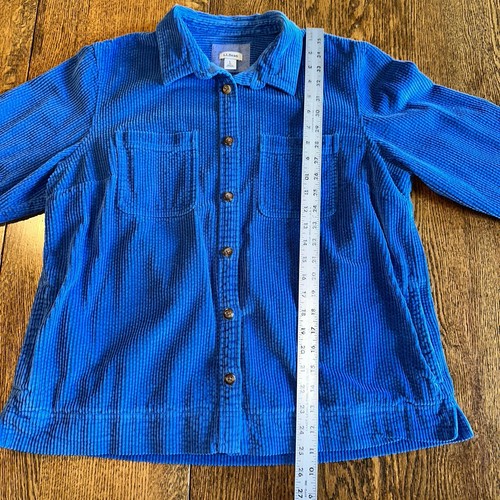 LL Bean Wide Wale Corduroy Button Up Shirt Shacket Medium Petite Womens Blue - Picture 11 of 15
