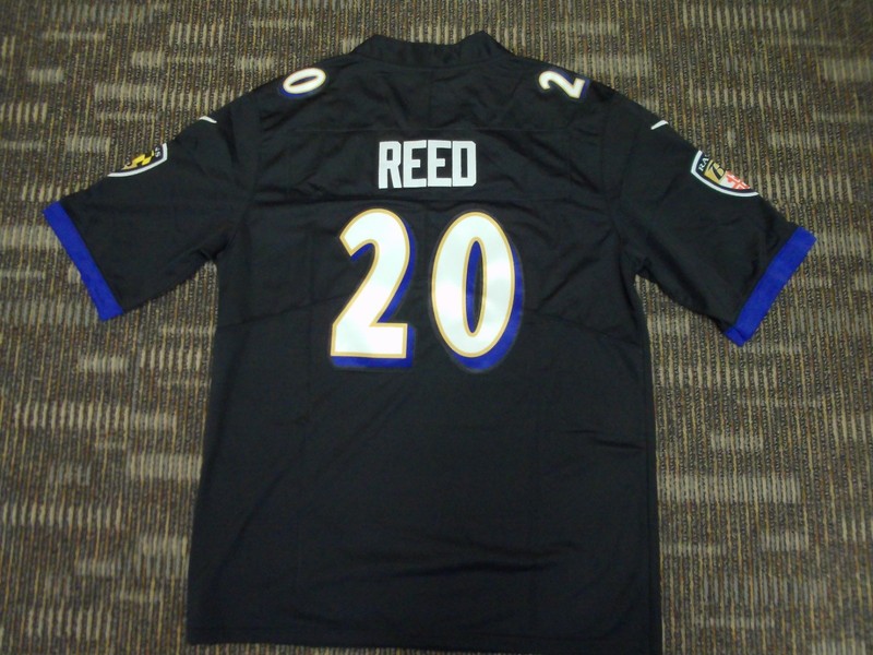 SEWN CUSTOM ED REED #20 BALTIMORE RAVENS BLACK NFL MENS GAME FOOTBALL JERSEY 4XL