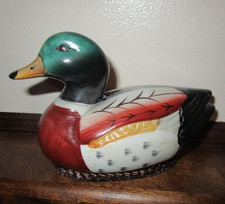 Vintage Jasco Painted Porcelain Mallard 5" Duck Decoy - Lint Brush Base GUC