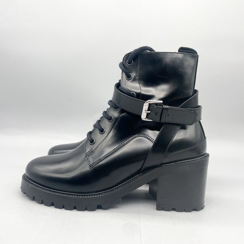 Maje Womens 38 7.5 Frank Combat Boots Shoes Black Leather Biker Moto Chunky Heel - Picture 4 of 11