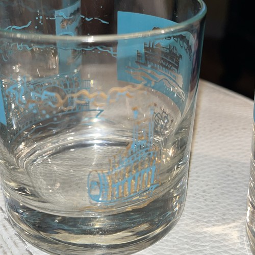 SET OF 4 VTG Gold/Aqua Riverboat Old Fashioned Glasses Libbey Southern MCM - Picture 8 of 12