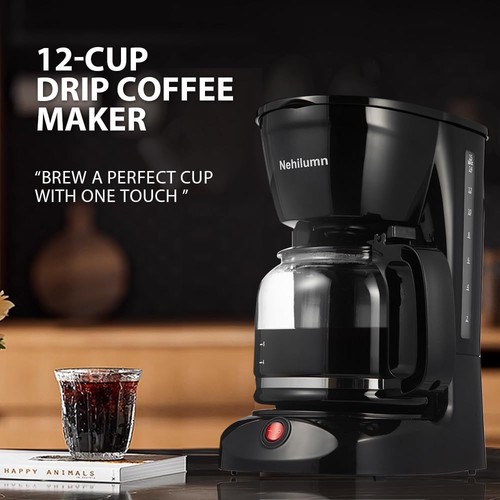 12-Cup Drip Coffee Maker with Permanent Filter and Glass Carafe, 950W Black - Picture 2 of 14