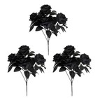 Black Rose Bouquet 3pcs For Halloween Faux Flowers for Spooky Atmosphere
