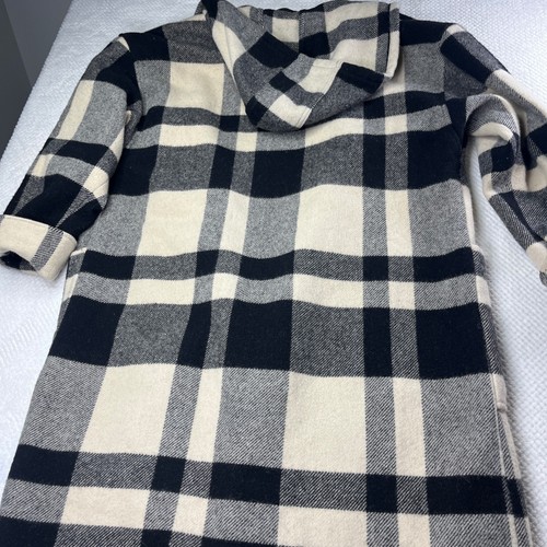 Vintage LL Bean Wollmischung kariert Fransen Kapuze Mantel Jacke schwarz creme Damen - Bild 5 von 7