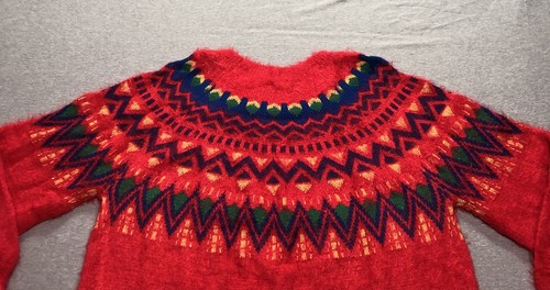 Time And Tru Pullover Damen XL Fuzzy Fair Isle Retro Grandmacore Wacky Indie Rot - Bild 5 von 9