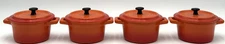 Pier 1 Mini Cocotte Dutch Oven Baking Dish Orange Stoneware Lids Set of 4
