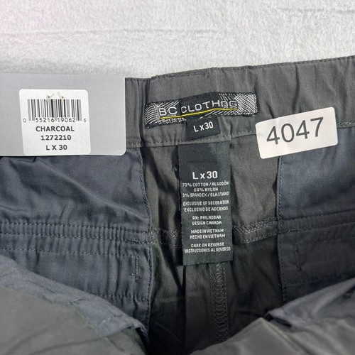 BC Clothing Mens Large X 30 Convertible Cargo Hiking Shorts Pants Charcoal - Picture 10 of 11